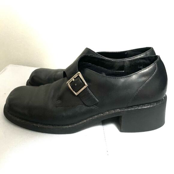 White Mountain Leather Square Toe Vintage Heeled Monkstrap Oxford Shoe Black 9 - Picture 1 of 9